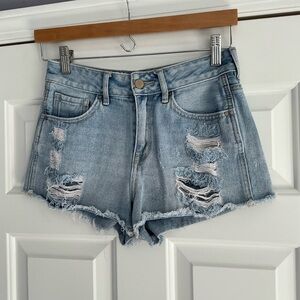 Bullhead High Rise Denim Distressed Shorts 25